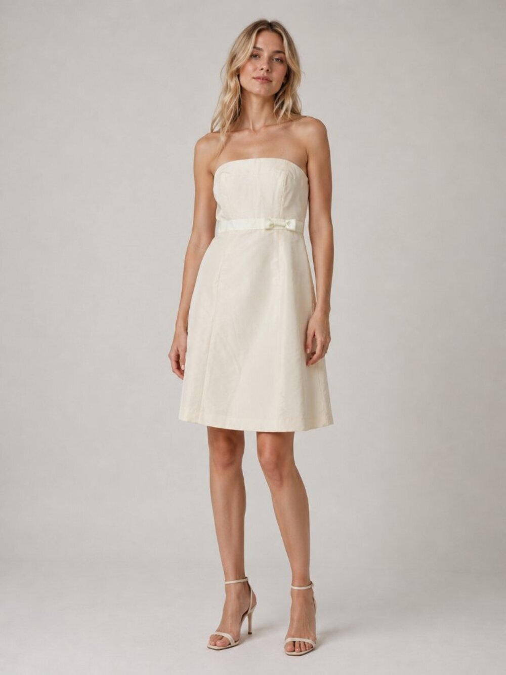 2/$30 J Crew Silk Bow Strapless Sundress Knee Length Bright Cream 6 #A2926
